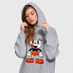 Женское худи-платье Cuphead красная чашечка, цвет: меланж — фото 2