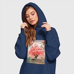Женское худи-платье Цветущая Сакура Япония, цвет: тёмно-синий — фото 2