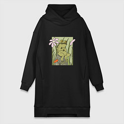 Женское худи-платье ЛЯГУШКА НА КАМЕШКЕ, цвет: черный