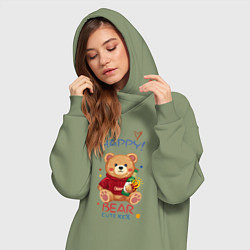 Женское худи-платье СЧАСТЛИВЫЙ МИШКА HAPPY BEAR CUTE 100%, цвет: авокадо — фото 2