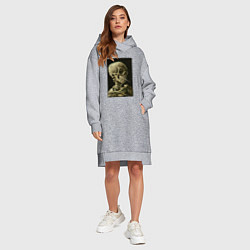 Женское худи-платье Череп с горящей сигаретой Ван Гог, цвет: меланж — фото 2
