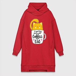 Женское худи-платье Хорошее утро начинается с кофе и кошек, цвет: красный