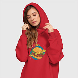 Женское худи-платье Бургер Планета Planet Burger, цвет: красный — фото 2