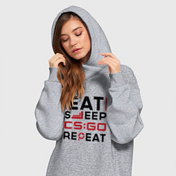 Женское худи-платье Надпись: eat sleep Counter Strike repeat, цвет: меланж — фото 2
