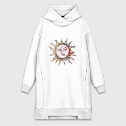 Женское худи-платье Солнце и луна - Солнцестояние, цвет: белый