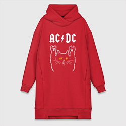 Женское худи-платье AC DC rock cat, цвет: красный