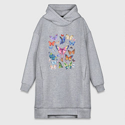 Женская толстовка-платье Волшебные бабочки акварелью