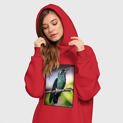 Женское худи-платье Колибри на ветке, цвет: красный — фото 2