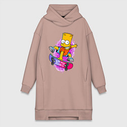 Женское худи-платье Барт Симпсон на скейтборде - Eat my shorts!, цвет: пыльно-розовый