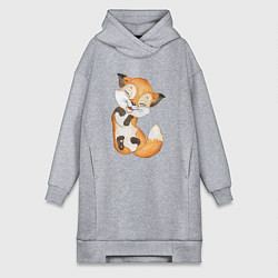 Женская толстовка-платье Довольная радостная лисичка