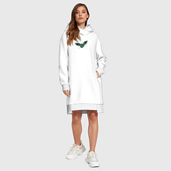 Женское худи-платье Летящая сова в тенистом зеленом лесу, цвет: белый — фото 2