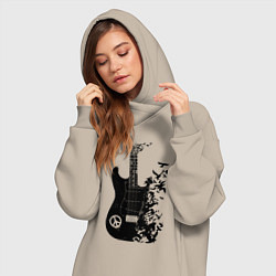 Женское худи-платье Гитара и птицы, цвет: миндальный — фото 2