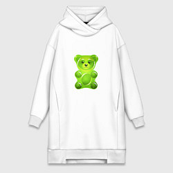 Женское худи-платье Желейный медведь зеленый, цвет: белый