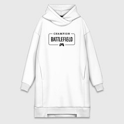 Женское худи-платье Battlefield gaming champion: рамка с лого и джойст, цвет: белый