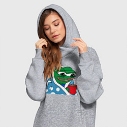 Женское худи-платье Frog Pepe мем, цвет: меланж — фото 2