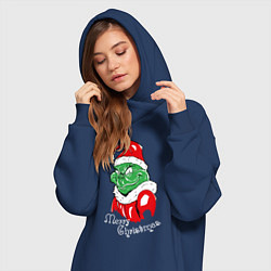 Женское худи-платье Merry Christmas, Santa Claus Grinch, цвет: тёмно-синий — фото 2
