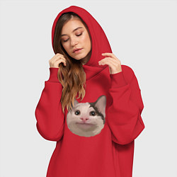 Женское худи-платье Polite cat meme, цвет: красный — фото 2