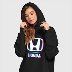 Женское худи-платье Значок Honda в стиле glitch, цвет: черный — фото 2