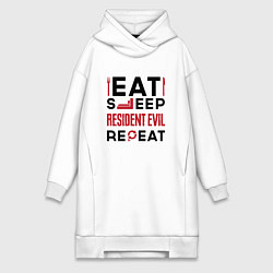 Женское худи-платье Надпись: eat sleep Resident Evil repeat, цвет: белый