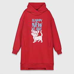 Женское худи-платье Happy new year - kitten, цвет: красный
