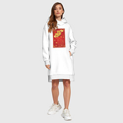 Женское худи-платье Китайский иероглиф и золотой кролик на красном, цвет: белый — фото 2