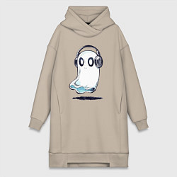 Женская толстовка-платье Прикольный призрак в наушниках