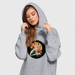 Женское худи-платье Большой японский кот с суши, цвет: меланж — фото 2