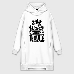 Женское худи-платье Спаси воду - пей текилу, цвет: белый
