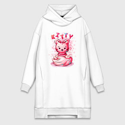 Женское худи-платье Котёнок с пушистым хвостом, цвет: белый
