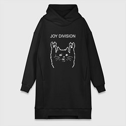 Женское худи-платье Joy Division рок кот, цвет: черный