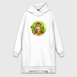 Женское худи-платье Мультяшная обезьяна с бананом, цвет: белый