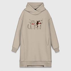 Женское худи-платье Кот и пёс поют, цвет: миндальный