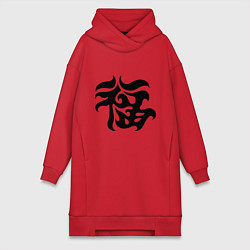 Женское худи-платье Японский иероглиф - Удача, цвет: красный