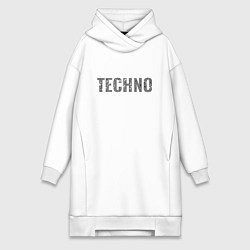 Женское худи-платье Techno надпись плиткой, цвет: белый