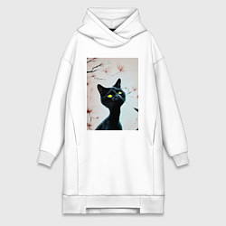 Женское худи-платье Котик под деревом, цвет: белый