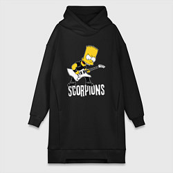 Женское худи-платье Scorpions Барт Симпсон рокер, цвет: черный