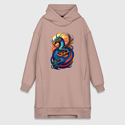 Женское худи-платье Japanese dragon - irezumi, цвет: пыльно-розовый