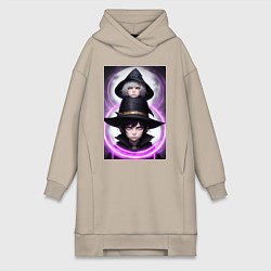 Женское худи-платье Аниме две ведьмы, цвет: миндальный