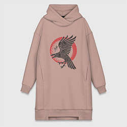 Женское худи-платье Ворон мифология славян, цвет: пыльно-розовый