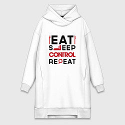 Женская толстовка-платье Надпись: eat sleep Control repeat