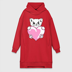 Женское худи-платье Влюбленный котик, цвет: красный