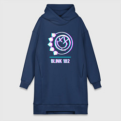Женское худи-платье Blink 182 glitch rock, цвет: тёмно-синий