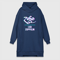 Женское худи-платье Led Zeppelin glitch rock, цвет: тёмно-синий