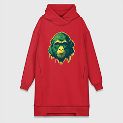 Женское худи-платье Обезьяна голова гориллы, цвет: красный