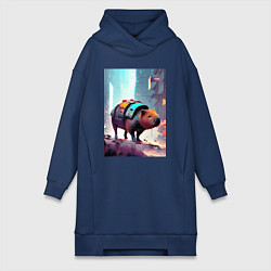 Женская толстовка-платье Капибара в мегаполисе - киберпанк