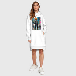 Женское худи-платье Cool Capy - New York - cyberpunk - neural network, цвет: белый — фото 2