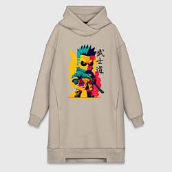 Женское худи-платье Bart Simpson - samurai - bushido, цвет: миндальный