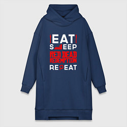 Женское худи-платье Надпись eat sleep Red Dead Redemption repeat, цвет: тёмно-синий