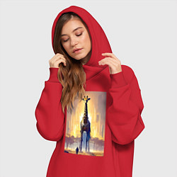 Женское худи-платье Жираф в большом городе - фантазия - Нью-Йорк, цвет: красный — фото 2