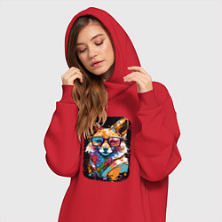 Женское худи-платье Abstract Colorful Fox, цвет: красный — фото 2